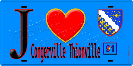 Plaque métal décorative  J' ❤️Congerville-Thionville, Essonne (91) fond bleu
