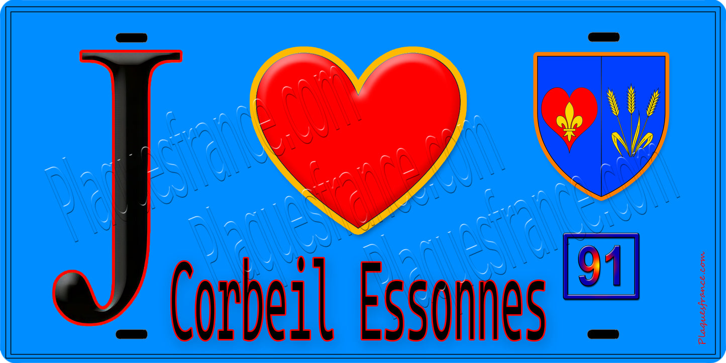 Plaque métal décorative  J' ❤️Corbeil-Essonnes, Essonne (91)