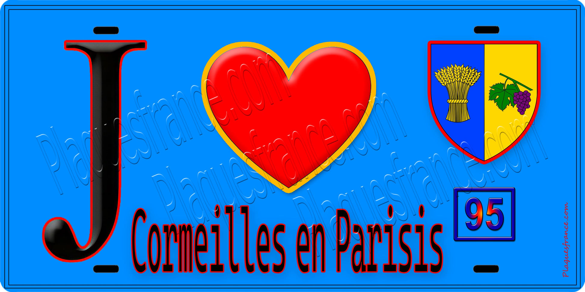 Plaque métal décorative  J' ❤️Cormeilles-en-Parisis, Val d'Oise (95) fond bleu