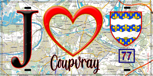 Plaque métal décorative  J' ❤️Coupvray, Seine et Marne (77)