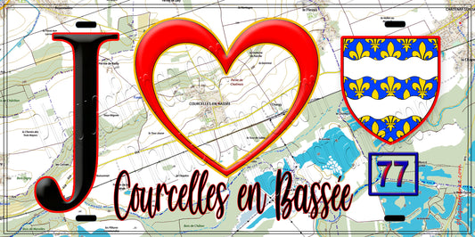 Plaque métal décorative  J' ❤️Courcelles-en-Bassée, Seine et Marne (77)