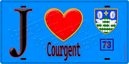 Plaque métal décorative  J' ❤️ Courgent, Yvelines (78) fond beu