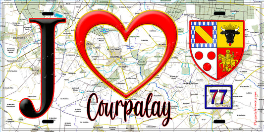 Plaque métal décorative  J' ❤️Courpalay, Seine et Marne (77) fond carte