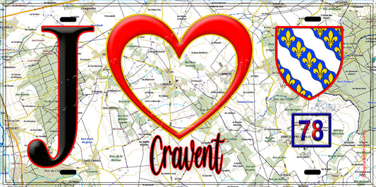 Plaque métal décorative  J' ❤️ Cravent, Yvelines (78)