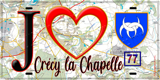 Plaque métal décorative  J' ❤️Crécy-la-Chapelle, Seine et Marne (77)