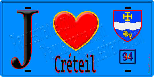 Plaque métal décorative  J' ❤️Créteil, Val de Marne (94) fond bleu