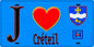 Plaque métal décorative  J' ❤️Créteil, Val de Marne (94) fond bleu