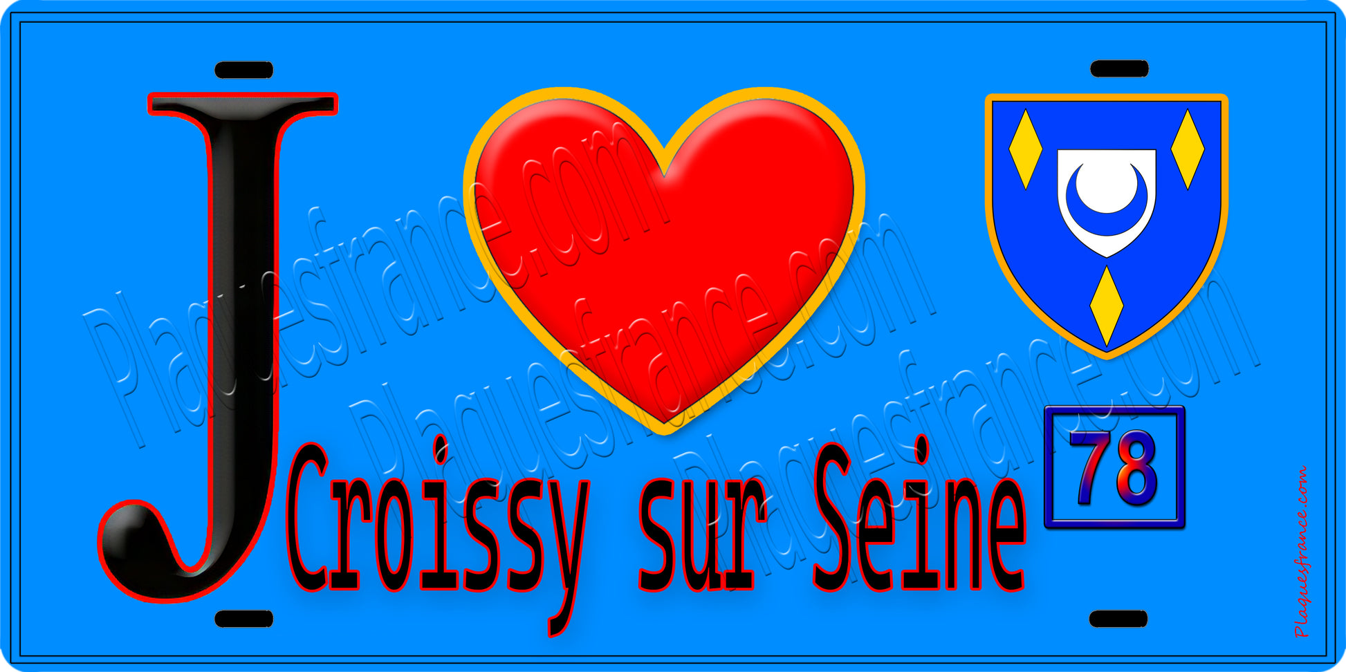Plaque métal décorative  J' ❤️ Croissy-sur-Seine, Yvelines (78) fond bleu