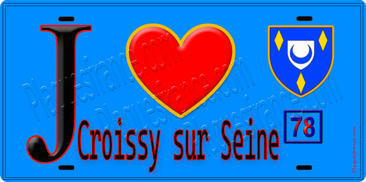 Plaque métal décorative  J' ❤️ Croissy-sur-Seine, Yvelines (78) fond bleu