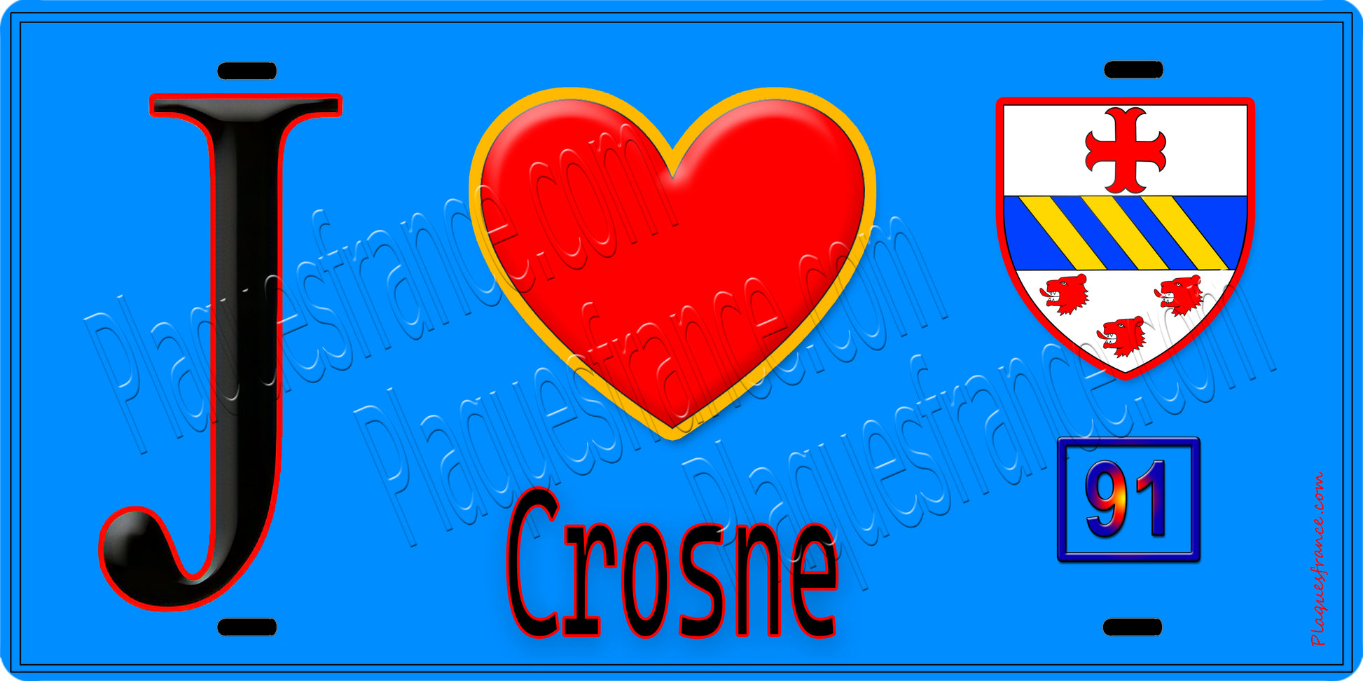 Plaque métal décorative  J' ❤️Crosne, Essonne (91) fond bleu