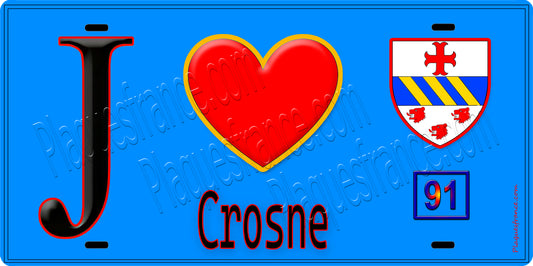 Plaque métal décorative  J' ❤️Crosne, Essonne (91) fond bleu