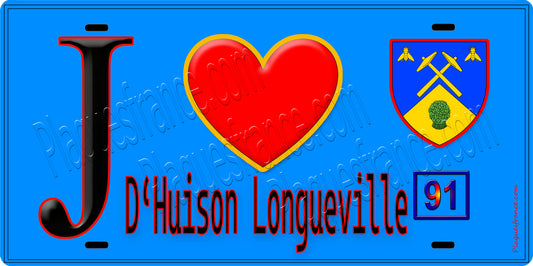 Plaque métal décorative  J' ❤️D'Huison-Longueville, Essonne (91) fond bleu