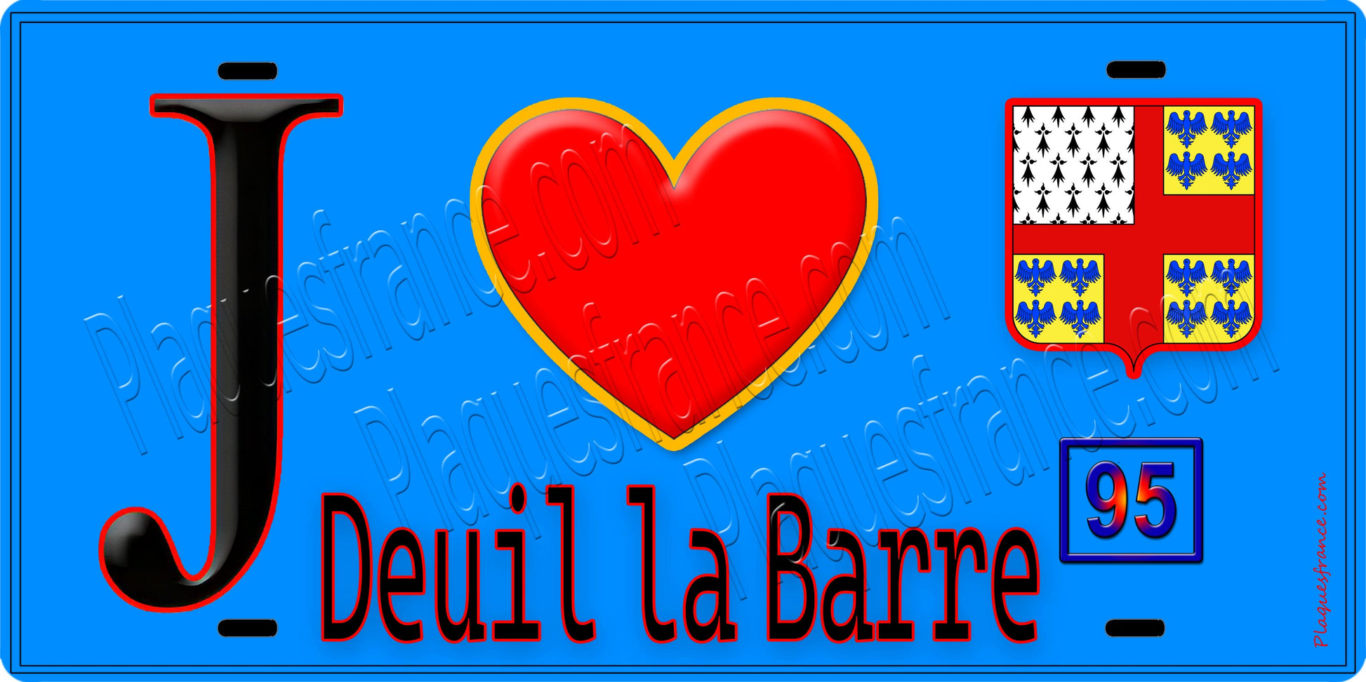 Plaque métal décorative  J' ❤️Deuil-la-Barre, Val d'Oise (95) fond beu