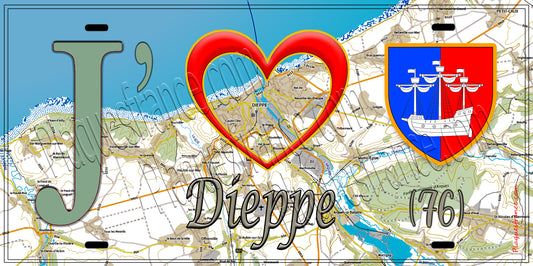 Plaque métal décorative  J' ❤️ Dieppe, Seine Maritime (76) Géo 2