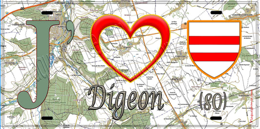 Plaque métal décorative 15X30 J' ❤️ Digeon, Somme (80) géo