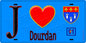 Plaque métal décorative  J' ❤️Dourdan, Essonne (91) fond bleu
