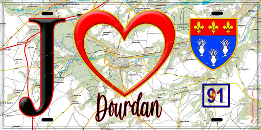 Plaque métal décorative  J' ❤️Dourdan, Essonne (91) - Plaquesfrance.com