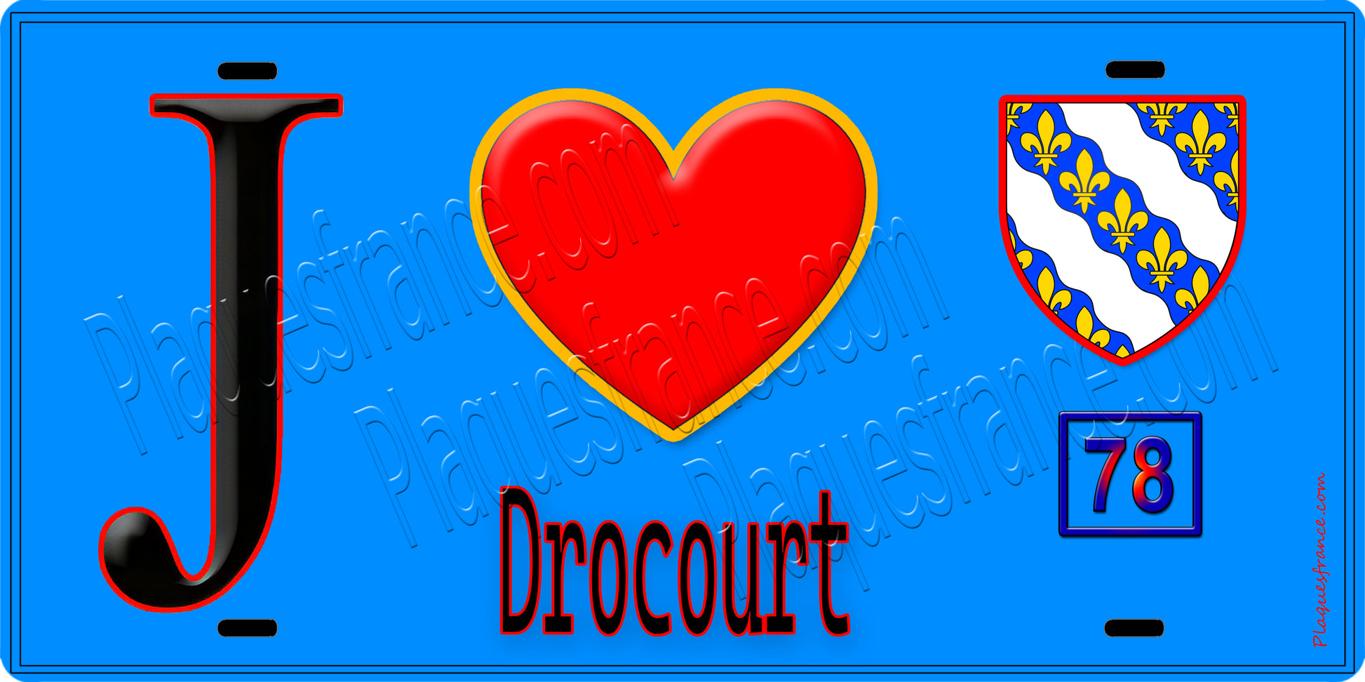 Plaque métal décorative  J' ❤️ Drocourt, Yvelines (78)