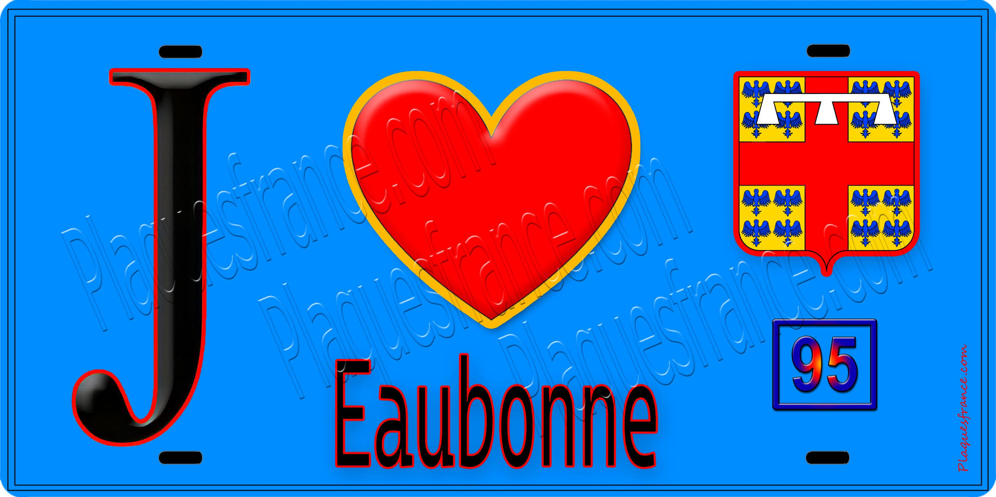 Plaque métal décorative  J' ❤️Eaubonne, Val d'Oise (95) fond bleu