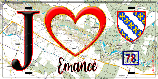 Plaque métal décorative  J' ❤️ Émancé, Yvelines (78)