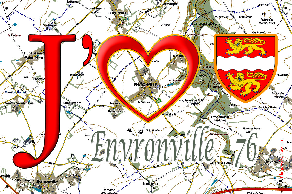 Plaque métal décorative 20 cm x 30 cm  J' ❤️ Envronville, Seine Maritime (76)