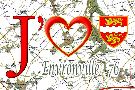 Plaque métal décorative 20 cm x 30 cm  J' ❤️ Envronville, Seine Maritime (76)