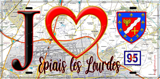 Plaque métal décorative  J' ❤️Épiais-lès-Louvres, Val d'Oise (95) fond carte