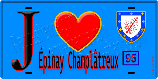 Plaque métal décorative  J' ❤️Épinay-Champlâtreux, Val d'Oise (95) fond bleu