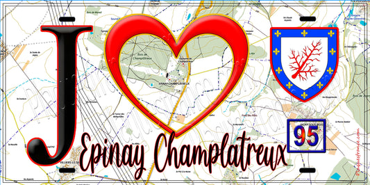 Plaque métal décorative  J' ❤️Épinay-Champlâtreux, Val d'Oise (95) fond carte