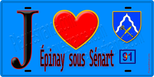 Plaque métal décorative  J' ❤️Épinay-sous-Sénart, Essonne (91) fond bleu