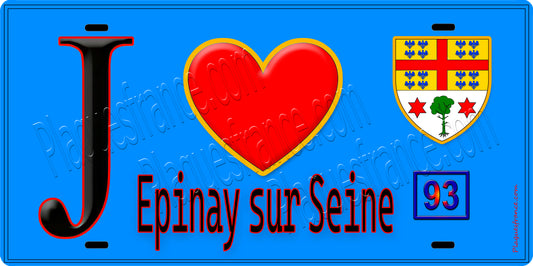 Plaque métal décorative  J' ❤️Épinay-sur-Seine, Seine Saint Denis (93) fond bleu