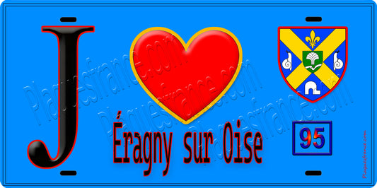Plaque métal décorative  J' ❤️Éragny-sur-Oise, Val d'Oise (95) fond bleu