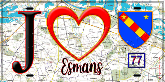 Plaque métal décorative  J' ❤️Esmans, Seine et Marne (77) fond cate