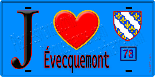 Plaque métal décorative  J' ❤️ Évecquemont, Yvelines (78) fond bleu
