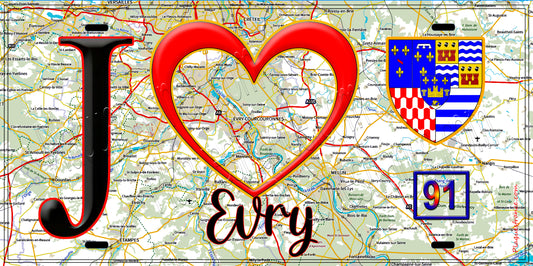 Plaque métal décorative  J' ❤️Evry, Essonne (91)