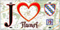 Plaque métal décorative  J' ❤️ Flacourt, Yvelines (78) fond carte