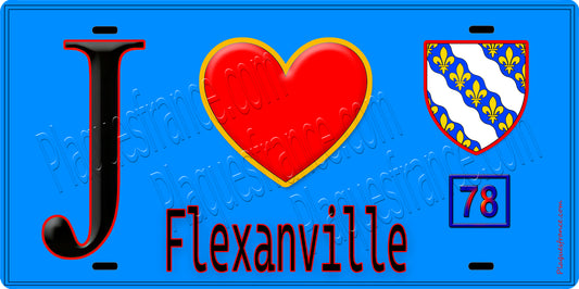 Plaque métal décorative  J' ❤️ Flexanville, Yvelines (78) fond bleu