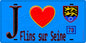 Plaque métal décorative  J' ❤️ Flins-sur-Seine, Yvelines (78) fond bleu
