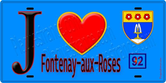 Plaque métal décorative  J' ❤️ Fontenay-aux-Roses, Hauts de Seine (92) fond bleu