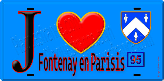Plaque métal décorative  J' ❤️Fontenay-en-Parisis, Val d'Oise (95) fond bleu