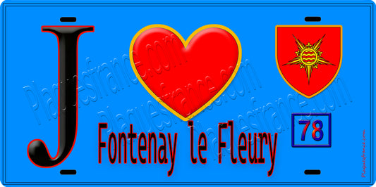 Plaque métal décorative  J' ❤️ Fontenay-le-Fleury, Yvelines (78) fond bleu