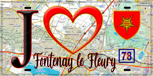 Plaque métal décorative  J' ❤️ Fontenay-le-Fleury, Yvelines (78) carte