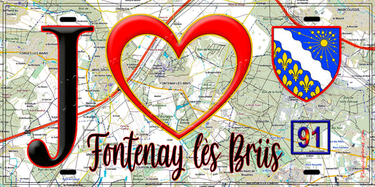 Plaque métal décorative  J' ❤️Fontenay-lès-Briis, Essonne (91) carte