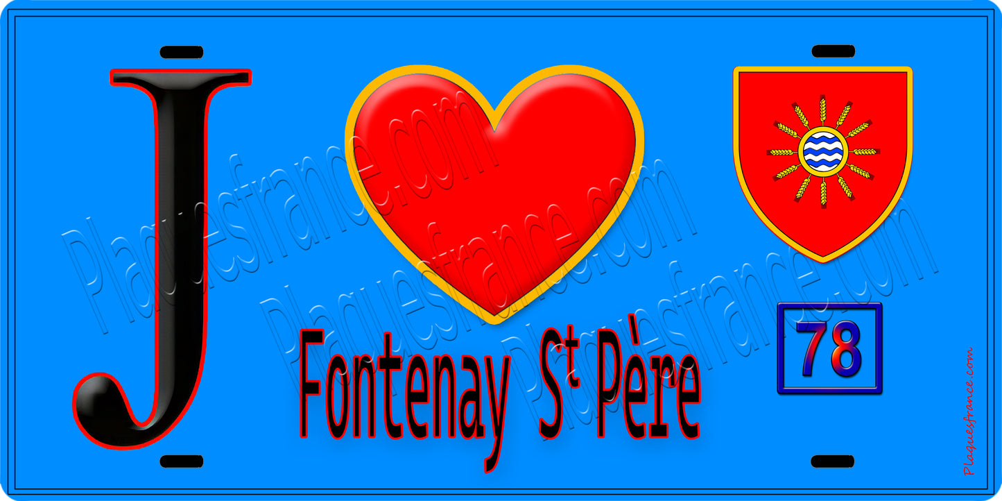 Plaque métal décorative  J' ❤️ Fontenay-Saint-Père, Yvelines (78) fond bleu