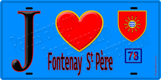 Plaque métal décorative  J' ❤️ Fontenay-Saint-Père, Yvelines (78) fond bleu