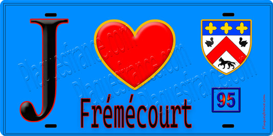 Plaque métal décorative  J' ❤️Frémécourt, Val d'Oise (95) fond bleu
