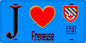 Plaque métal décorative  J' ❤️ Freneuse, Yvelines (78) fond bleu