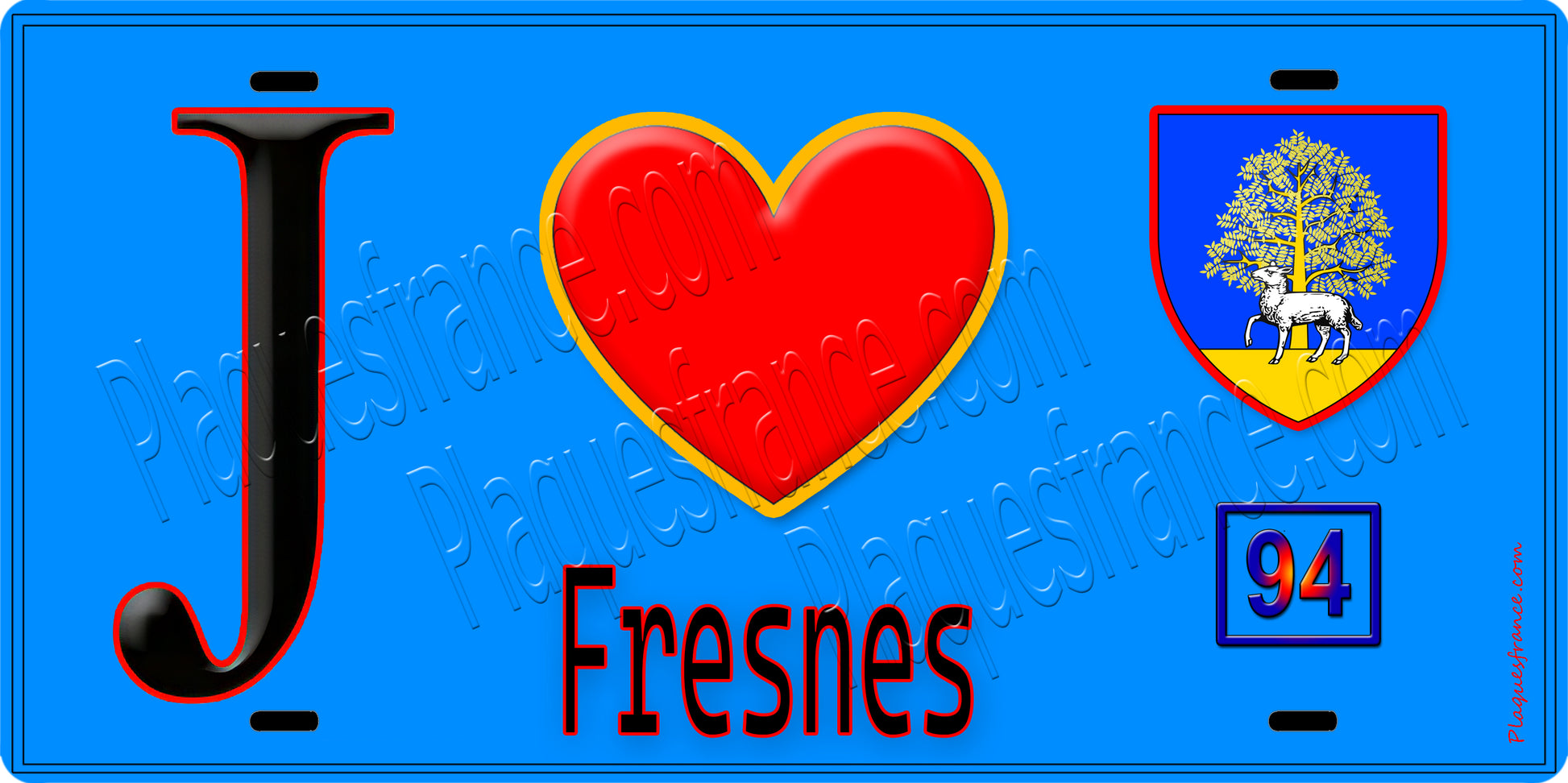 Plaque métal décorative  J' ❤️Fresnes, Val de Marne (94) fond bleu