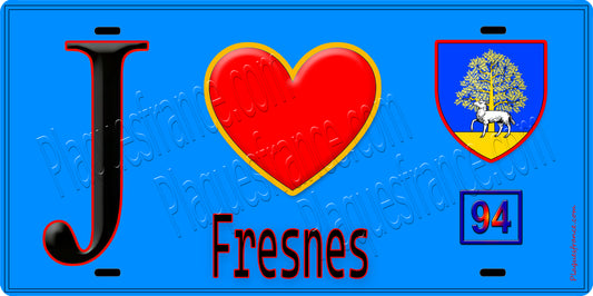 Plaque métal décorative  J' ❤️Fresnes, Val de Marne (94) fond bleu