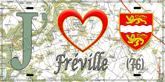 Plaque métal décorative 15X30 J' ❤️ Fréville, Seine Maritime (76)